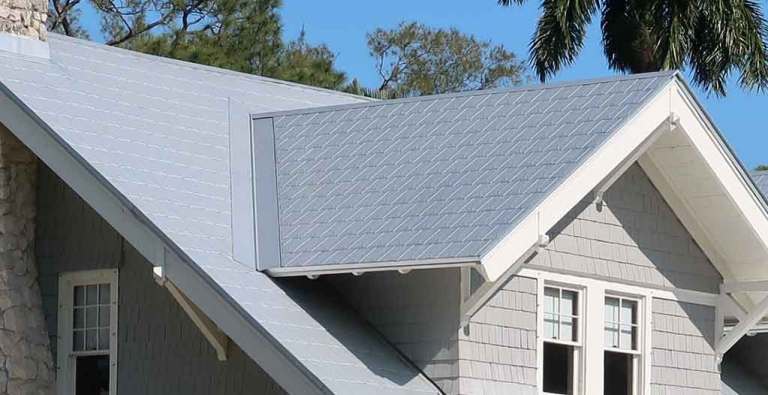 Modern residential home with metal roof